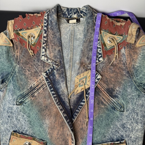 VTG 80s 90s Womens Sz S Western Denim Jacket Acid Wash Southwestern Cowgirl USA - Picture 14 of 14